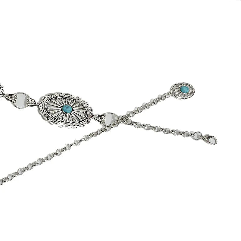 Retro New Women's Belt Casual Retro Oval Texture Buckle Decoration Metal Chain Waist Chain Good Vibrations