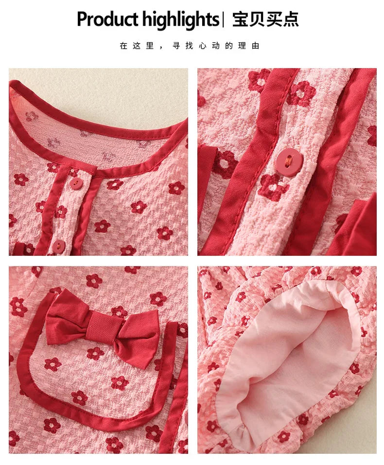Girls Summer 2025 Children's Clothing Set Pink Cute Clothes Set Bow Blossom Top+ Bud Shorts Two Piece Girls Fashion Kids Outfit Good Vibrations