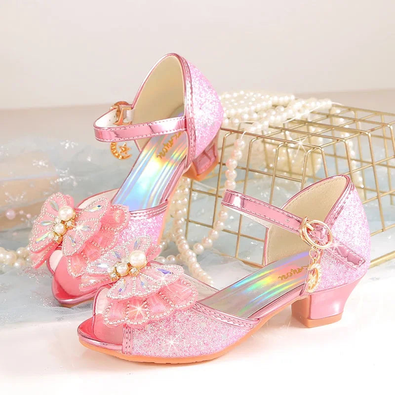 Children's Princess Wedding Party Shoes Summer New Girls Crystal Sandals Fashion Pearl Bowknot Baby Kids Performance High Heels Good Vibrations