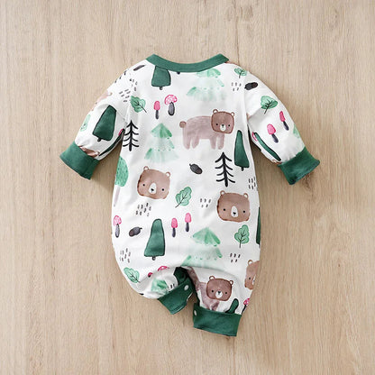 Baby Autumn Clothes Cartoon Animal Elements Baby Boy Long Sleeved Jumpsuit Casual Baby Single Breasted Clothes Good Vibrations
