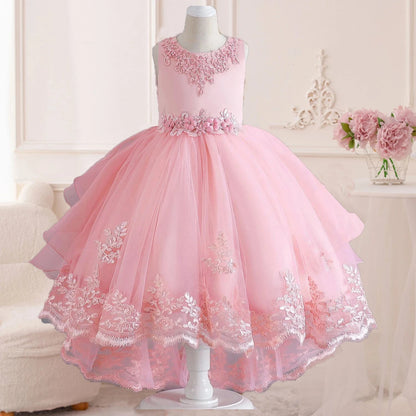 Little Girls Lace Embroidered Flower Girl Dress Birthday Party Pageant Hi-Lo Gown AT122 Good Vibrations