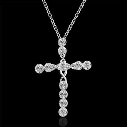 45cm 925 sterling silver Crystal Necklace wedding charms women lady noble Fashion Jewelry Classic Cross nice gift Good Vibrations