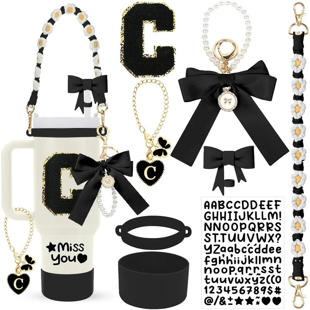 8Pcs Cup Accessories Including Straw Topper,Silicone Prorective Boot,Cup Charm,Stickers and Handle Strap for 40oz Tumbler Cup Good Vibrations