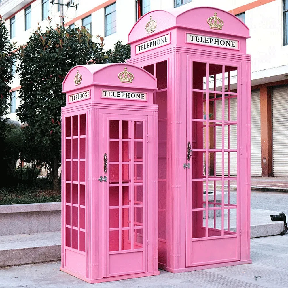 Wholesale Wedding Prop Photo Booth Flower Decoration Metal London Style Pink Telephone Booth Good Vibrations