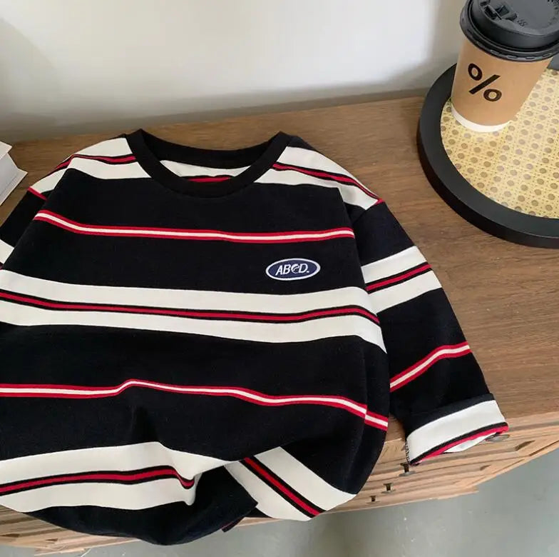 2025 autumn Children Clothes Girls Long Sleeves Bottoming Shirts Cool Boys Stripe Cotton T-shirt Teen Loose Casual 2-7y Kids Top Good Vibrations