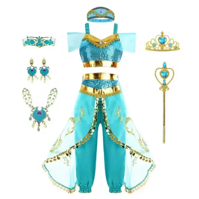 Jasmine Girls Aladdin Costume Halloween Princess Dress Kids Birthday Party Christmas Arabian Cosplay 4 5 6 7 8 9 10 Years Good Vibrations