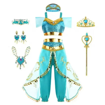 Jasmine Girls Aladdin Costume Halloween Princess Dress Kids Birthday Party Christmas Arabian Cosplay 4 5 6 7 8 9 10 Years Good Vibrations