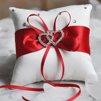 10x10 cm Romantic Bridal Wedding Ring Pillow Double Heart Ribbon Cushion Decor European Romantic Rhinestone Decor For Wedding Good Vibrations