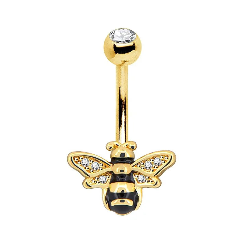 Dainsty Dangled Belly Button Rings Surgical Steel 14G Bar Navel Piercing Ring Crystal CZ Bee Flower Heart Belly Ring Ear Jewelry Good Vibrations Adult Super Store