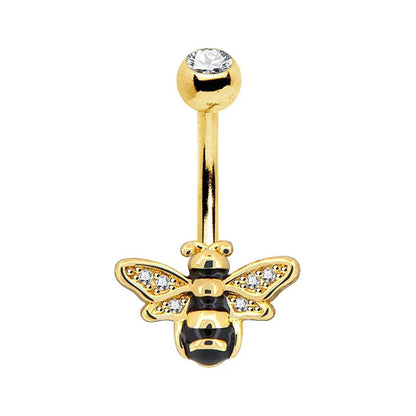 Dainsty Dangled Belly Button Rings Surgical Steel 14G Bar Navel Piercing Ring Crystal CZ Bee Flower Heart Belly Ring Ear Jewelry Good Vibrations Adult Super Store