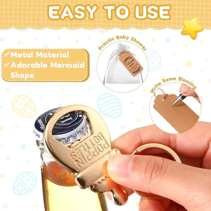 10 set baby shower gift set, bottle shaped opener with hard gauze bag commemorative keychain, thank you label themed party gift Good Vibrations