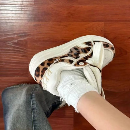 Fashion Sneakers Couple Sports Casual Shoes 2024 Women's Shoes Tennis Retro Cross Graffiti Leopard Print Punk Leather Skate Good Vibrations