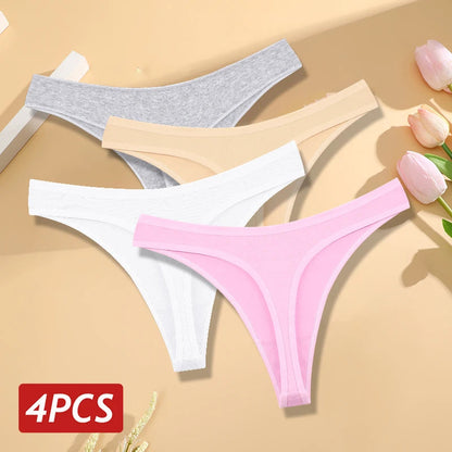 4PCS/Set Women Cotton Panties Seamless Low Rise Thongs V-Waist Solid Color Breathable Underwear Female Soft Lingerie Intimates Good Vibrations