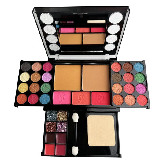 37 colors makeup palette kit with eyeshadow, blush, pressed powder, lipstick, brush, and sponge puff in mini travel size, waterproof Korean cosmetics set for women