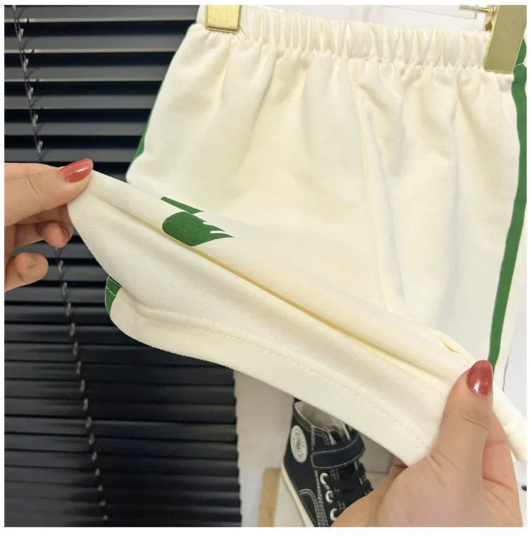 2024 New Kids Short Sleeve Suit Striped Girls Boys Set Summer Tops +short Baby Clothes Children's Wear Good Vibrations