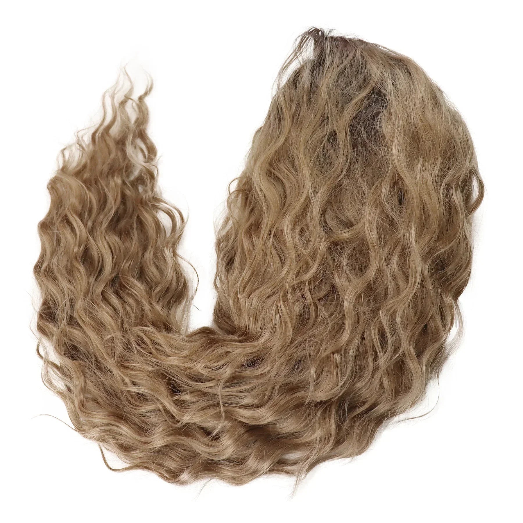 GNIMEGIL Synthetic Long Wave Cur Wigs Female Natural Brown Wig with Clip Free Part Side Bangs 80s Curly Wigs for Women Ombre Wig Good Vibrations