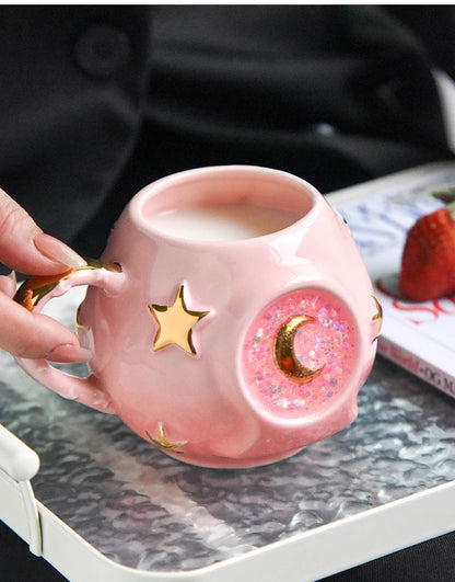 Ceramic Starry Sky Cup Sparkling Cup with High Appearance, Colorful Stars, Creative Birthday Gift, Mug with Hand Gift, Water Cup Good Vibrations Adult Super Store