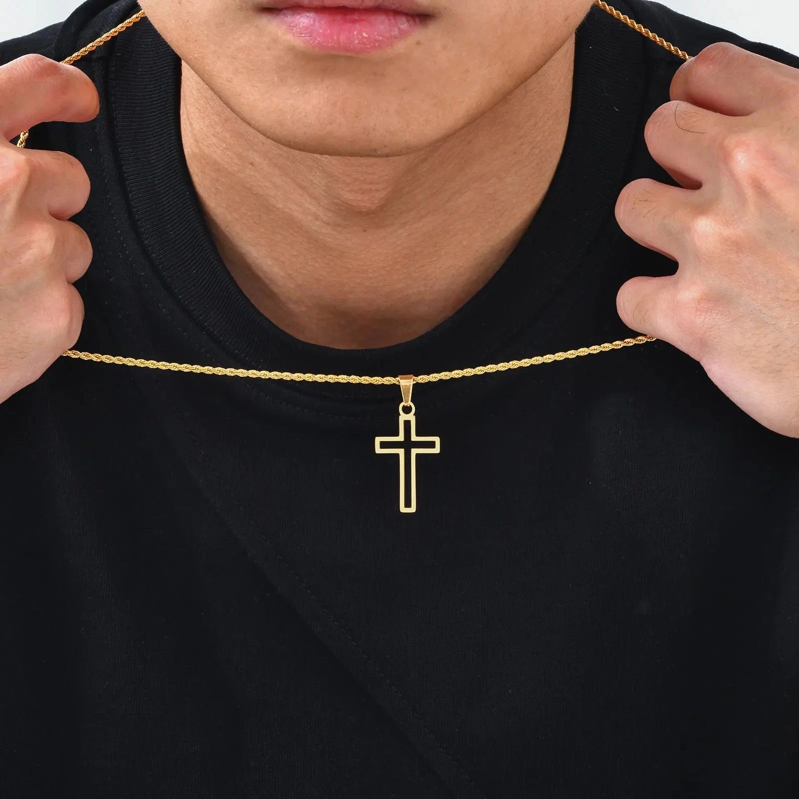 Casual Hollow Cross Necklaces for Men Boys,Waterproof Stainless Steel Cross Pendant Necklace,Religious Faith Prayer Jewelry Gift Good Vibrations