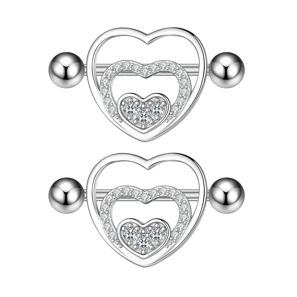 2pcs Both Sides Screwed Heart Nipple Ring for Women Girls 14G Stainless Blue Pink Zircon Sexy Nipple piercing nombril Nipple Bar Good Vibrations