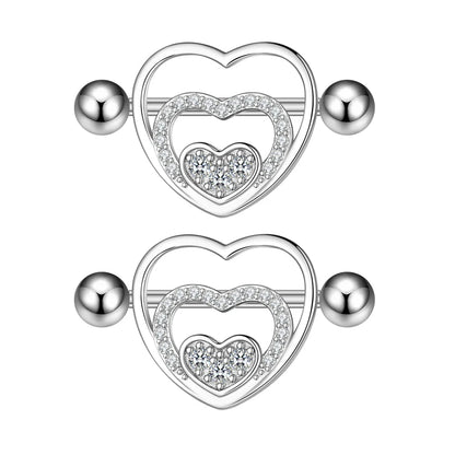2pcs Both Sides Screwed Heart Nipple Ring for Women Girls 14G Stainless Blue Pink Zircon Sexy Nipple piercing nombril Nipple Bar Good Vibrations