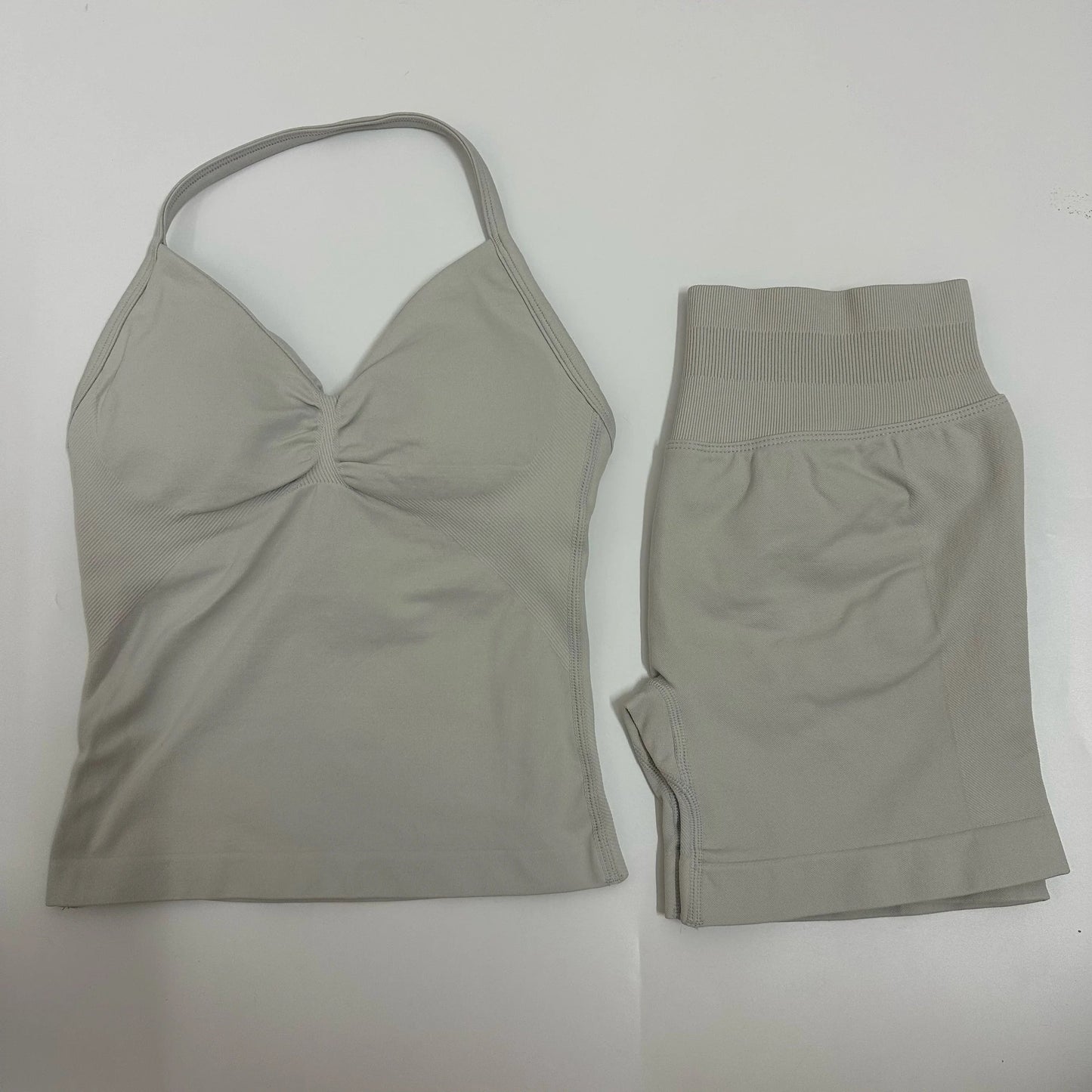 2 Pieces Women Yoga Set Seamless Impact Longline Strappy Tank Top Scrunch Sports Shorts Gym Clothes Woman Summer Workout Outfit Good Vibrations