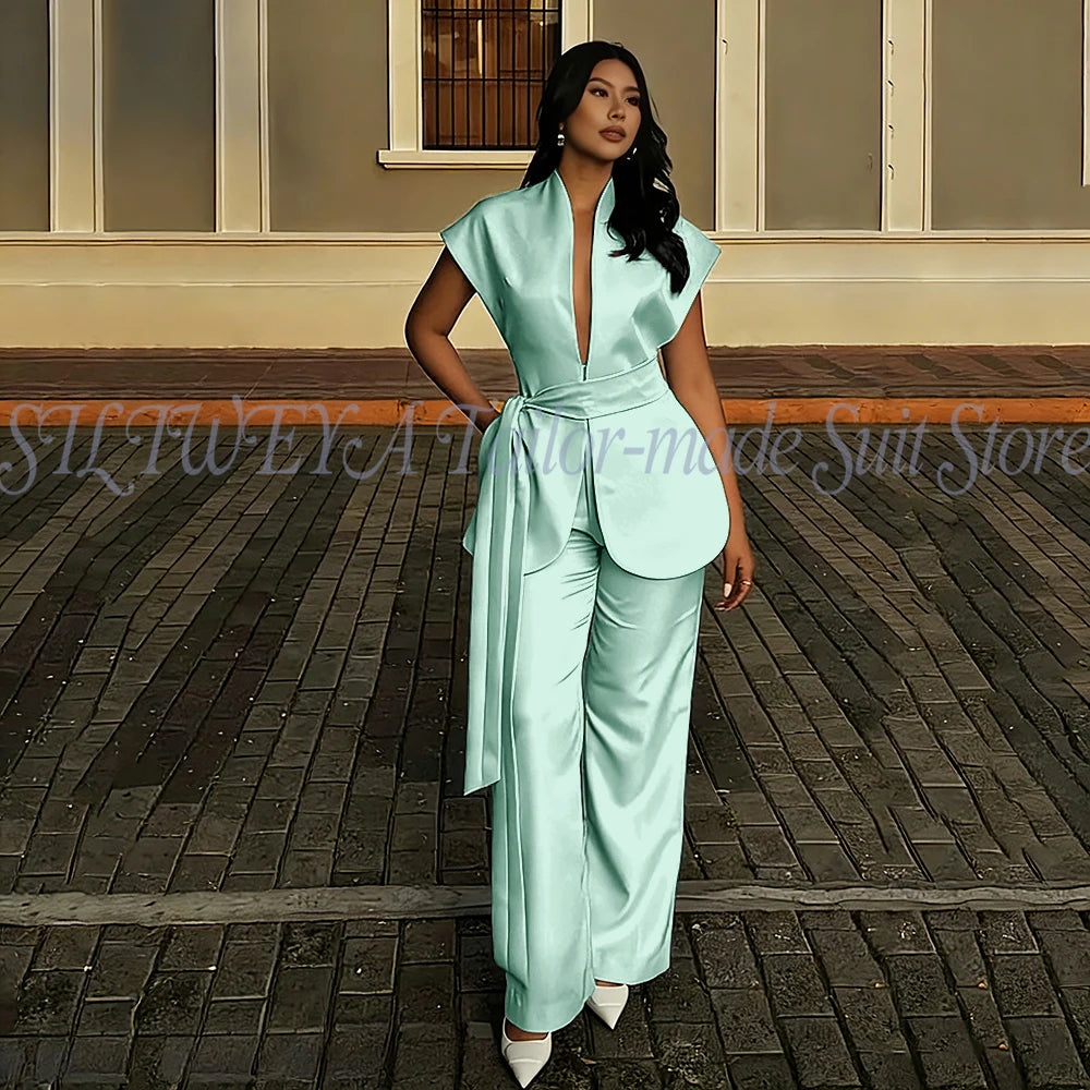 Modern Women Suits For Wedding Business Fashion 2 Pieces Sets Elegant Women's Sets Outfits Short Sleeves Jacket Pants Customized Good Vibrations