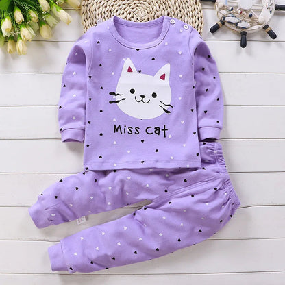 Cotton baby girl clothing winter newborn baby clothing set 2 sets of spring children's pajamas 0-5 year old baby cartoon casual Good Vibrations