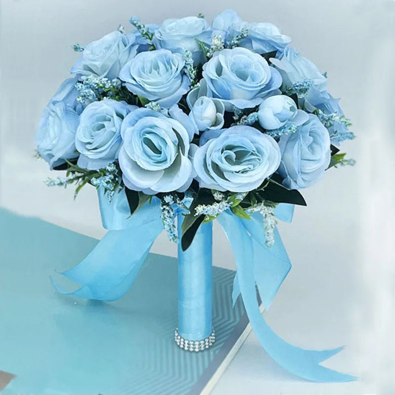 Bridal Bouquet Flowers Bridesmaid Wedding Accessories Blue Artificial Roses Bridal Bouquets Wedding Decoration Marriage Good Vibrations