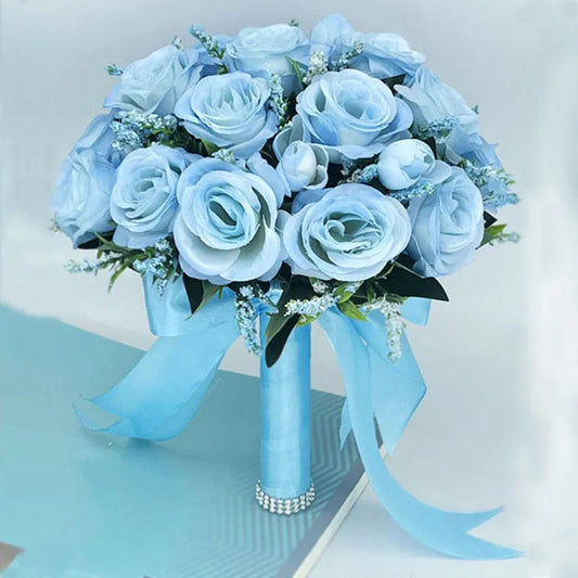 Bridal Bouquet Flowers Bridesmaid Wedding Accessories Blue Artificial Roses Bridal Bouquets Wedding Decoration Marriage Good Vibrations