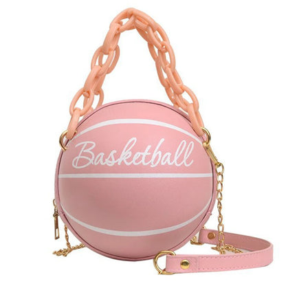 Women Shoulder Bag PU Leather Chain Basketball Bag New Letter Print Teenagers Handbag Fashion Crossbody Bags Female Good Vibrations