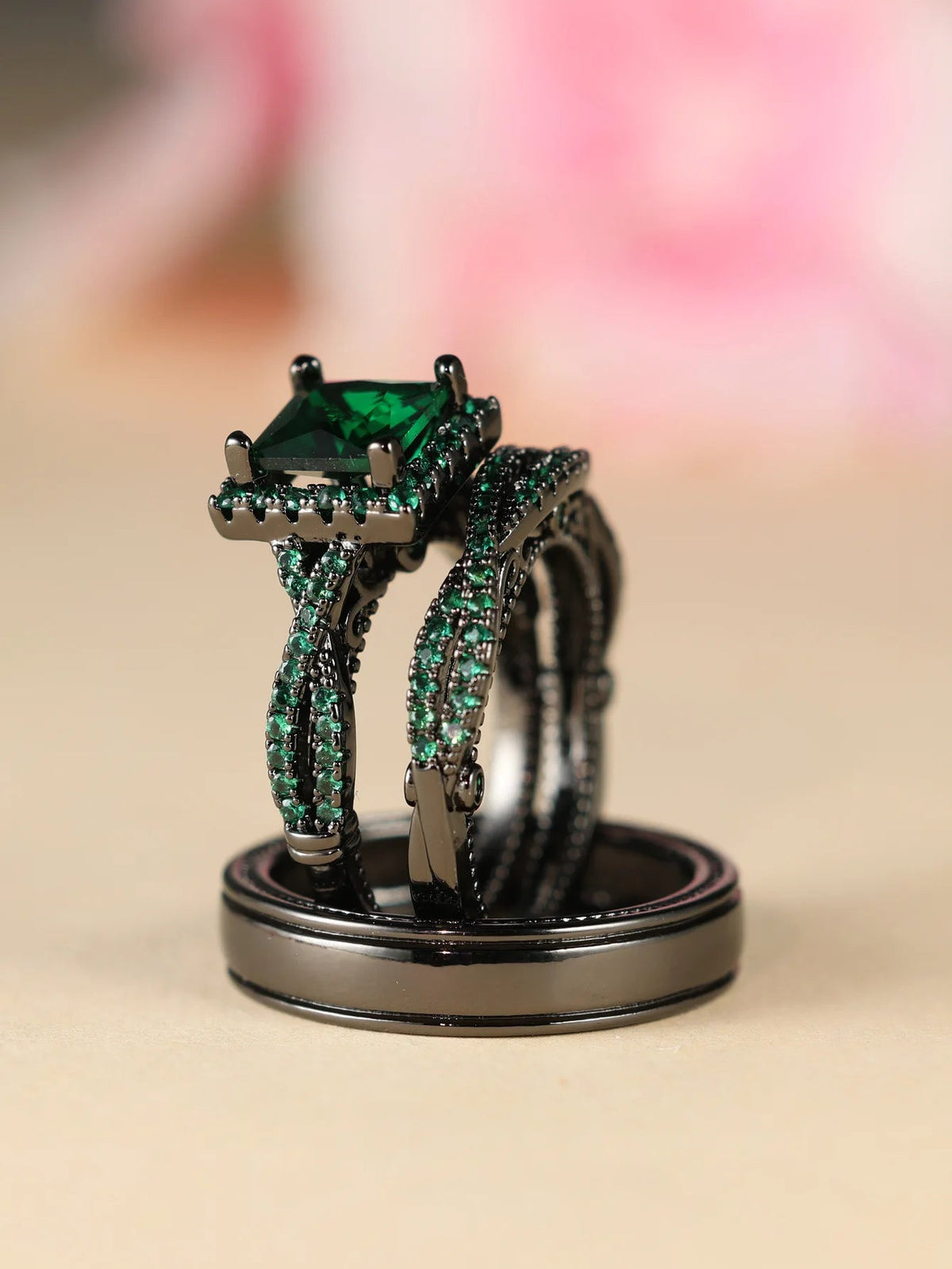 Charm Couple Rings Men Stainless Steel  Rhinestones Zircon Women Wedding Band  Set Valentine Day Jewelry Good Vibrations