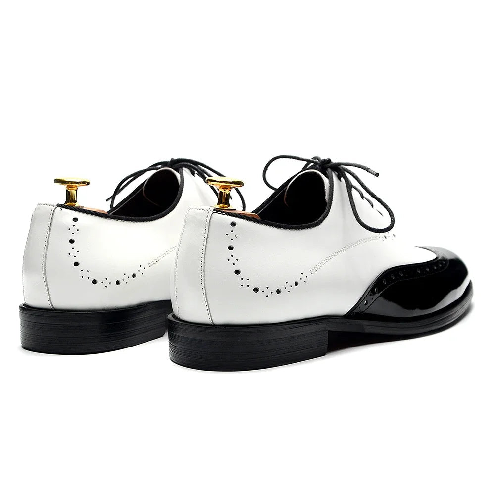 Formal Oxfords Shoes for Men White Black Real Cow Patent Leather Business Lace-up Wingtip Toe Brogue Wedding Mens Dress Shoes Good Vibrations