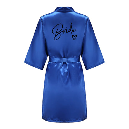 Wedding Party Team Bride Robe With Black Letters Kimono Satin Pajamas Bridesmaid Bathrobe SP003 Good Vibrations