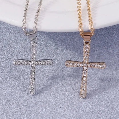 Fashion Cross Necklace for Women Men Gold Silver Color Dazzling Crystal Jesus Crucifix Necklace Christian Jewelry Wholesale Good Vibrations