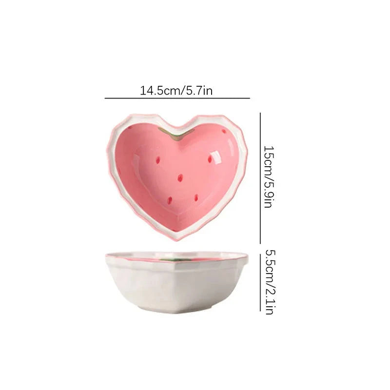3pcs Strawberry Bowl Spoon Plate set beautiful girl heart bowl salad bowl dessert household tableware Good Vibrations