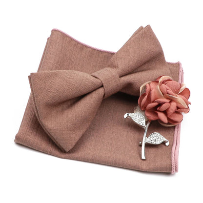 Mens Wedding Bowtie Brooch Set Romantic Solid Color Bamboo Fiber Bowknot Flower Lapel Pin Blue Pink Cravat Suit Shirt Accessory Good Vibrations