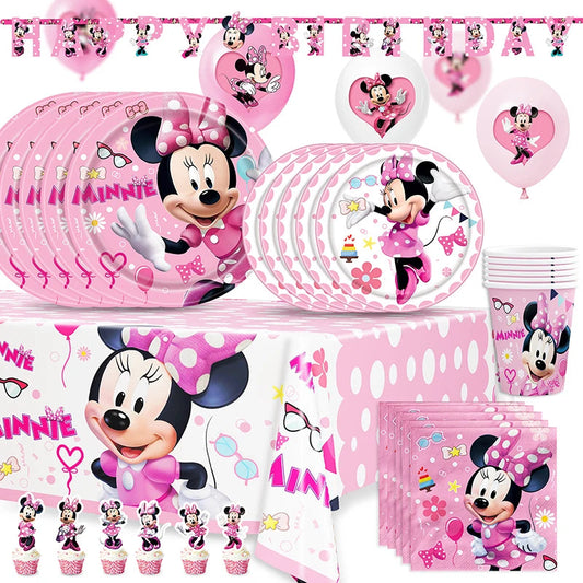 Disney Pink Minnie Mouse One Year Old Birthday Party Supplies Cup Plate Kids Girl Birthday Party Decor Disposable Tableware Set Good Vibrations