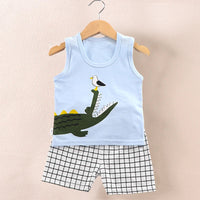 Children's Clothing Print Sleeveless Tops Shorts Cute Breathable Kids Summer Vest Shorts Set Tank Top for Baby Clothing Children Good Vibrations