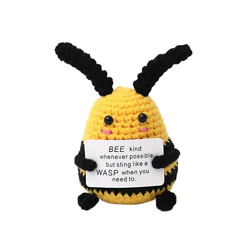 Positive Crochet Doll Energy Mini Pocket Hug Cute Bee Animal Funny Handmade Creative Ornaments Birthday Gift Desktop Toy Good Vibrations