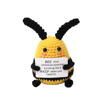 Positive Crochet Doll Energy Mini Pocket Hug Cute Bee Animal Funny Handmade Creative Ornaments Birthday Gift Desktop Toy Good Vibrations