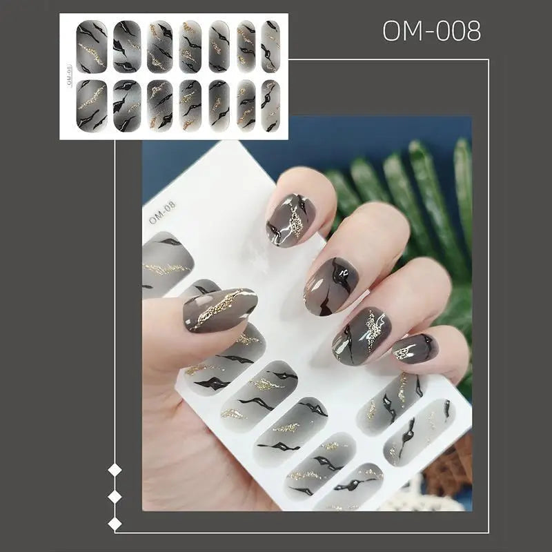 14 Strips Leopard Print Semi-Cured Gel Nail Decals 3D Gradient Waterproof Full Cover Flakes Nail Sticker DIY Adhesive Nail Wraps Good Vibrations