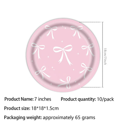 Pink Bow Tie Disposable Tableware Birthday Party Supplies Festival Tableware Pink Pattern Plate Mat Disposable Paper Cups Knive Good Vibrations