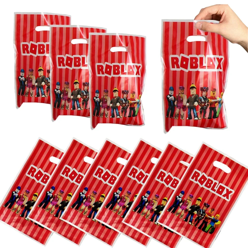 139PCS Roblox Birthday Decoration Party Kit Disposable Tableware Set Roblox Game Tablecloth Balloon Gift Bag Kids Party Supplies Good Vibrations