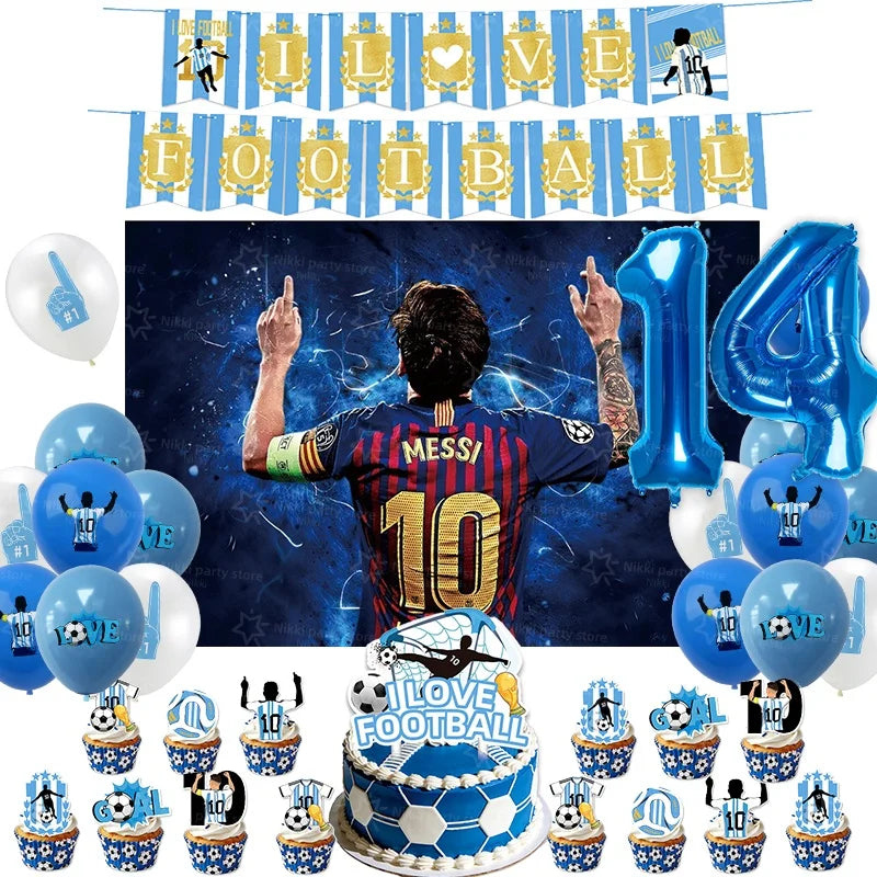 Soccer Party Supplies Superstar Messi Football Birthday Party Decoration Disposable Tableware Tablecloth Plates Cup Backdrop Good Vibrations