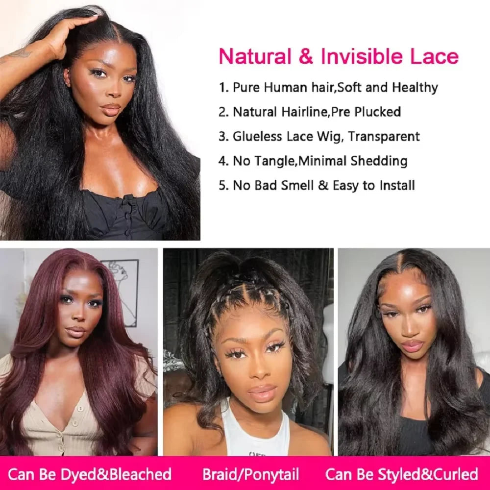 Wear And Go Glueless Wigs Human Hair For Women Kinky Straight Lace Front Wig Pre Cut Lace Beginner Friendly 4x4 Lace Wig Natural Good Vibrations