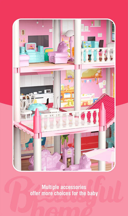 DIY Assemble Villa Model Toy House Cartoon Dools Role-Playing Set Fun Puzzle Doll House Household House Playing Toys Good Vibrations