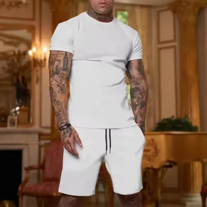 2025 Fashionable and casual summer outdoor sports suit men's breathable T-shirt shorts casual and fashionable two-piece set Good Vibrations