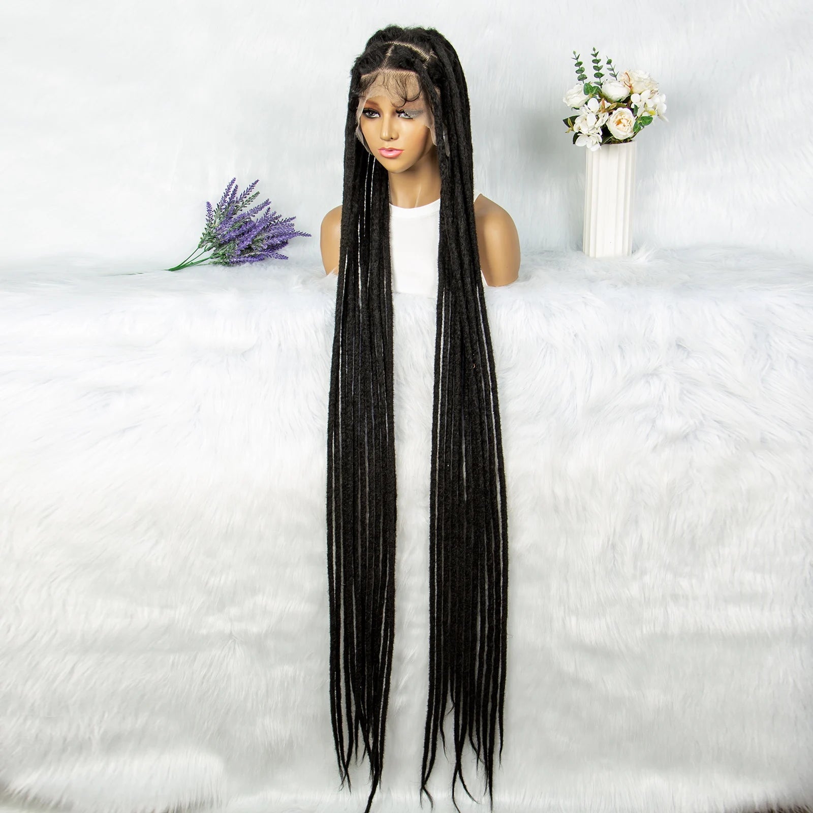 KIMA 60 inches Full Lace Braided Wigs Synthetic Lace Wigs Braided Wigs Crochet Wigs Faus Locs Braided Wigs for Black Women Good Vibrations