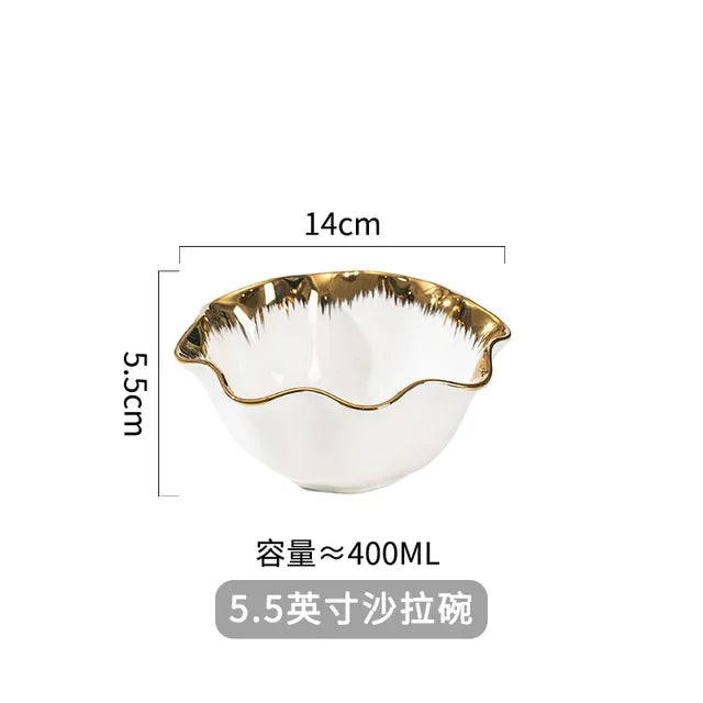 Nordic Luxury Ceramic Bowl Plate Set Tableware Creative Salad Vegetable Fruit Plate Dessert Noodle Bowl Crockery 8 inch Good Vibrations