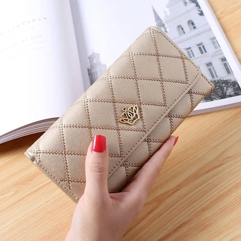 Plaid Long Wallet Women's PU Leather Slim Card Holder Coin Purse Phone Bag Money Organizer Fashion Wallet Good Vibrations